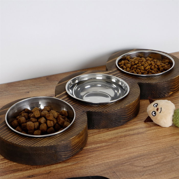 Hanah Home Comedero para Mascotas en Madera de Abeto Color Nogal Ancho 16.5 cm Alto 3.5 cm Profundo 48 cm